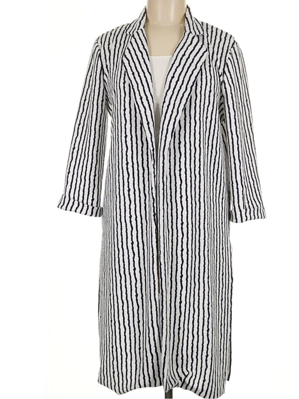 Alex and Olivia Striped Long Tunic Length Blazer - Size large